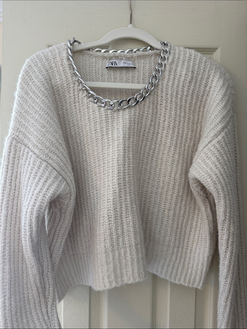 Zara Ivory Ribbed Crewneck Sweater